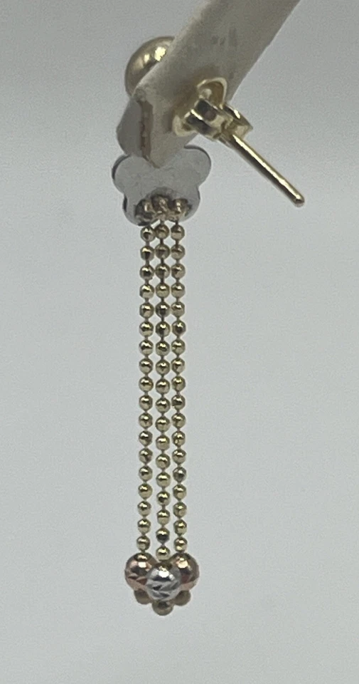 Pendientes colgantes de oro amarillo, blanco y rosa de 14K Foto 4 de 4