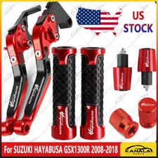 US For SUZUKI HAYABUSA GSX1300R Handle Grips End Cap Brake Clutch Levers RED