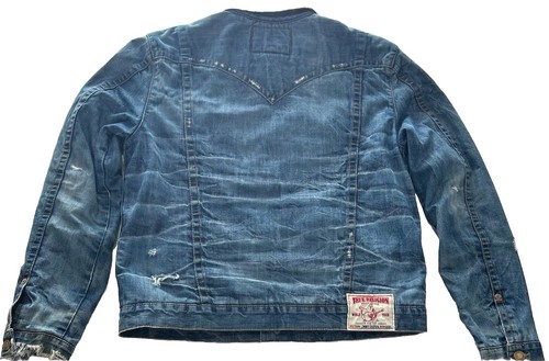 True Religion Jimmy Sherpa Denimjacke 3XL Distressed blau schweres Vlies - Bild 3 von 16