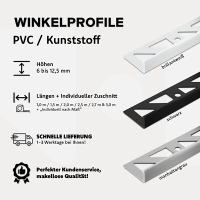 Fliesenschiene Fliesenprofil PVC Abschlussleiste L-Profil H6-12,5mm L 1,0m/100cm
