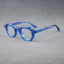 Acetate Square Eyeglass Frames Men Women Full Rim Glasses Retro Blue Eyewear