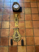 19th Century French Brass Enamel Dial Morbier Wall Clock Le Noble a Tessy S Vire