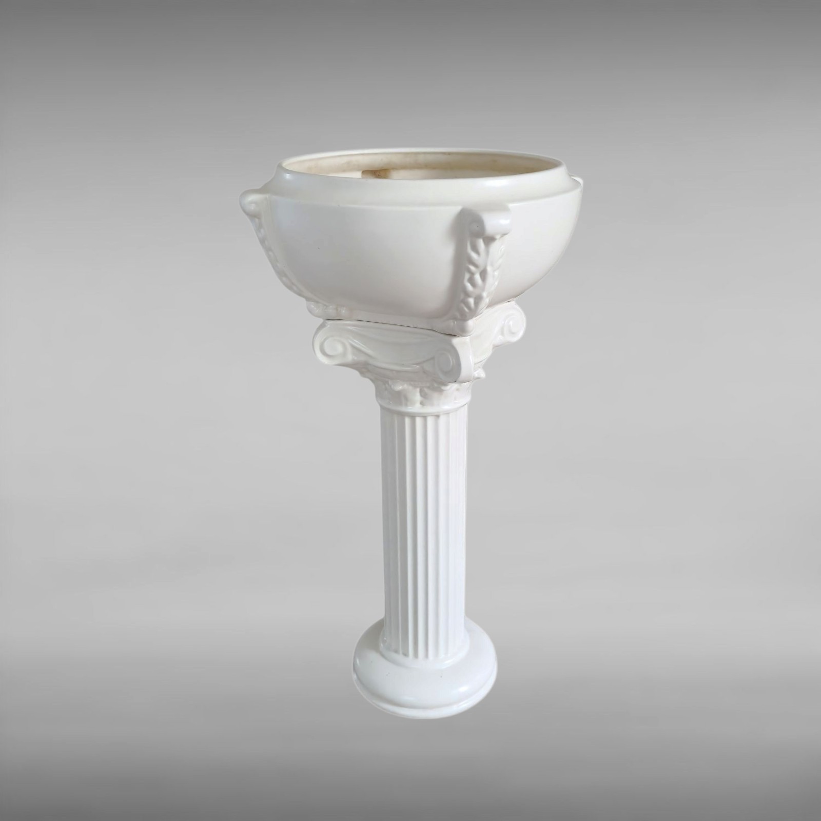 Vtg 60s Haeger Ivory Matte Glazed Ceramic Pottery Planter Bowl & Pedestal Set 