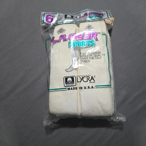 L.A. Gear Tube Socks Mens 10-13 White Vintage 6 Pair Pack Over The Calf Athletic