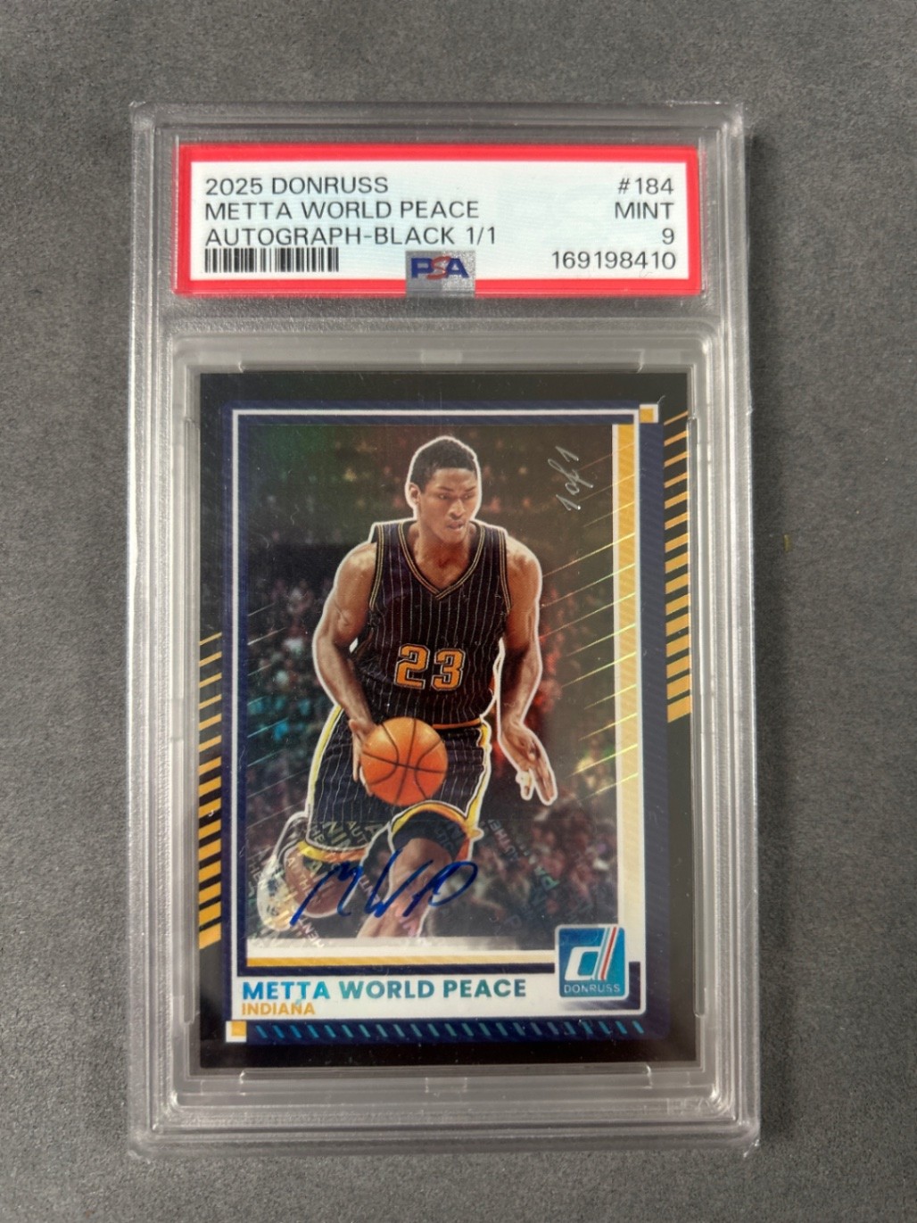 2025 Donruss Metta World Peace Autograph Black 1/1 #184 PSA 9 Ron Artest
