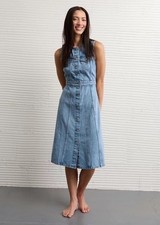 AMERICAN EAGLE Button-Up Denim Midi Dress in Light Wash - Size XS