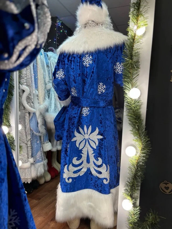 Luxury Ded Moroz costume Santa Claus blue outfit, Father Frost long robe. Santa - Image 2 of 4