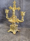 Ornate antique gold gilded metal sick call crucifix holy water candlestick USA — photo 4