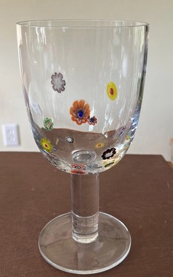 Leonardo Millefiori Glass Wine Goblet 7  1/2  Clear Italian Art Glass