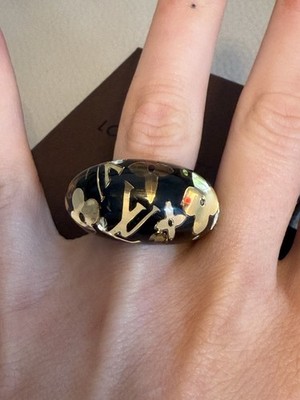 Original Louis Vuitton Inklusion breiter Gold Schwarz Klar Ring LV mit Box Größe M