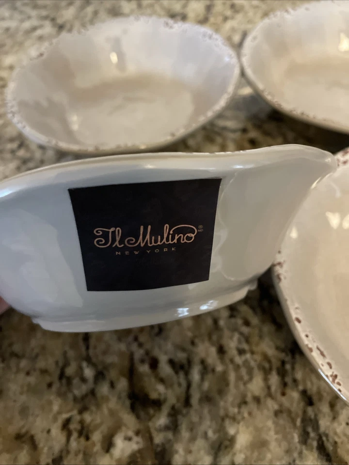 Il Mulino Melamina 4 Taupe Oscuro Craquelado Melamina Cuencos Ensalada de Cereales Nuevo Foto 2 de 3