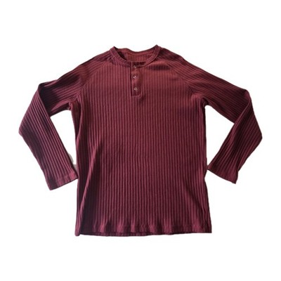 Y2K Burgundy Ribbed Henley Top XL Fitted Stretch Goth Dark Academia
