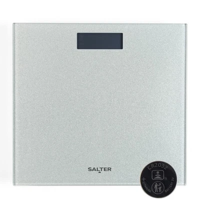 Salter Bathroom Scale Digital LCD Display Glass Platform Silver Glitter Design