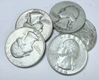 LOT OF 5 WASHINGTON SILVER QUARTERS 90% SILVER VARIOUS DATES #6533