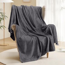 Soft Grey Fleece Blanket Throw Reversible Blankets for Sofa Bed Couch Twin Queen