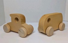 Set of 2 Handmade Wooden Toy Cars Natural Finish Eco Friendly Montessori Toddler