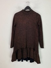 Zara Black Gold Sparkle Long Ruffle Hem Jumper Dress Long Sleeve UK M