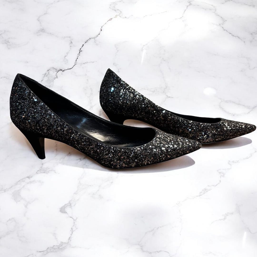 Saint Laurent decolte nere in pelle glitterata US 8 originali dal Giappone RA