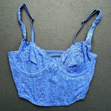 Gilly Hicks Women Lace Bustier Corset Bra Blue XS Underwire Lingerie Top