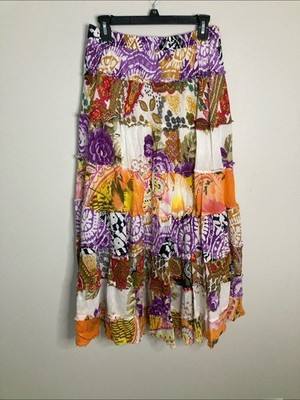 No Boundaries Patchwork Maxi Skirt - Purple, Orange, White
