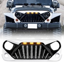 White Black Goliath Front Grille W Amber Lights For 2007-2018 Jeep Wrangler Jk