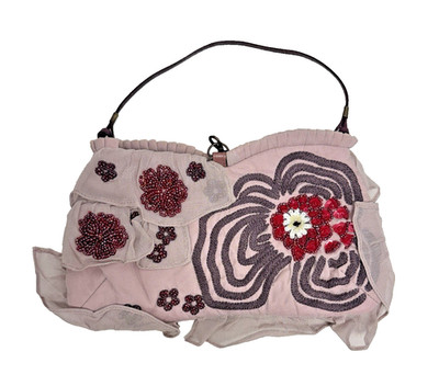 Jamin Puech Schultertasche Damen rosa Perlen & bestickt Blumen Seide