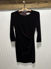 Eliza J Women's Purple Velvet 3/4 Sleeve Midi Dress Sz  2 Cocktail Party Ruched