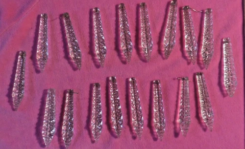 18 Salvaged Vtg 3" Sklo Union Style Icicle Bobble Drop Prism Chandelier Ornament