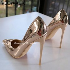 Women's 12cm Stiletto Heels Super High Heels Metallic Gold Pointed Toe Shoes