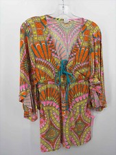 Trina Turk Orange Size Medium Printed Shift Knee Length Short Sleeve Dress