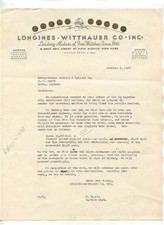 Longines Wittnauer Letterhead Leading Makers of Fine Watches 1937 Gold Awards