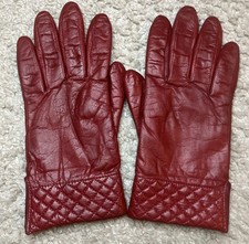 Women  s Vintage Fownes Dark Red Leather Gloves Driving Size Medium 9  Detailed