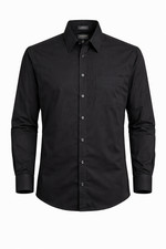 Arrow Men s Dress Shirt 16 32/33 Classic Fit Wrinkle Free Sateen Long Sleeve Blk