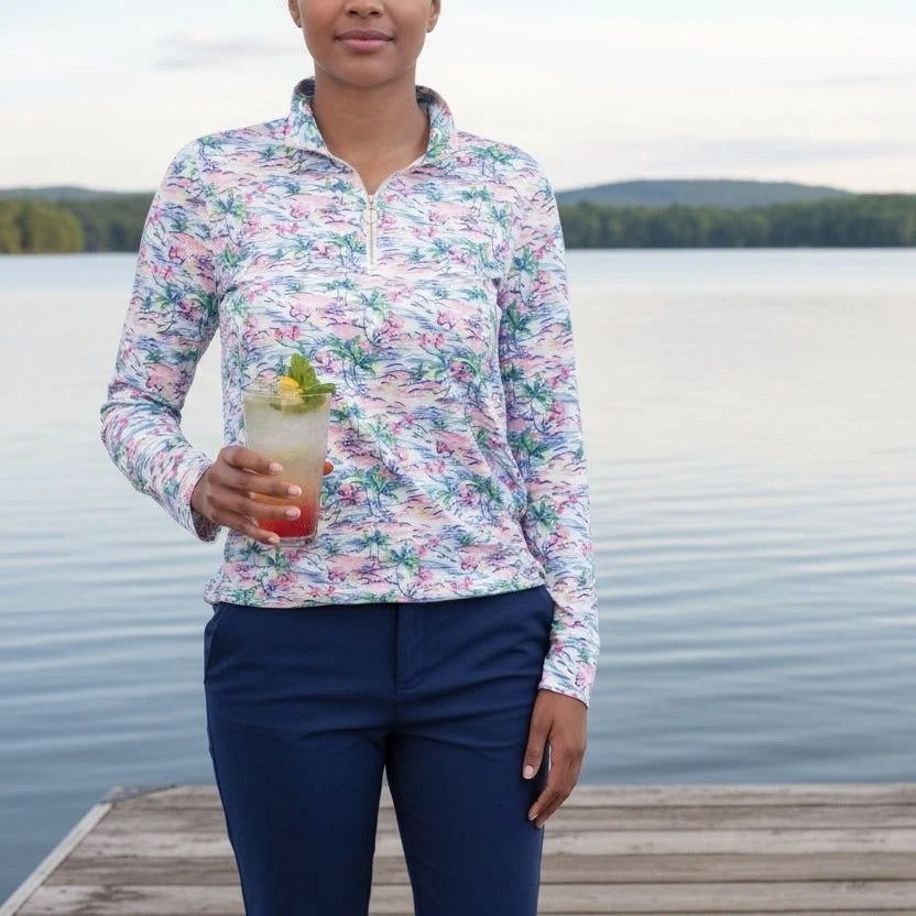Stella Parker S Shirt Quarter Zip Athletic Long Sleeve UPF 50 Top Activewear