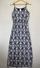 Naif Anthropologie Blue Maxi Sleeveless Dress Small Cinched Waist Boho Geometric