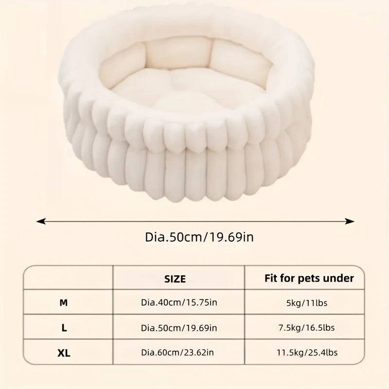 Round Plush Pet Bed for Cats & Rabbits, Thick Warming Donut Cushion High Sides,