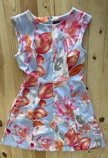 Vince Camuto Women's Floral Blue Pink Fit & Flare Cap Sleeve Dress Size 8 SI46