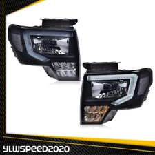 Fit For 2009-2014 Ford F-150 Headlights Black/Smoke LED DRL Head Lamps