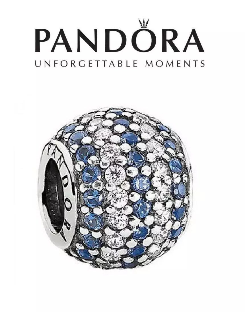 Genuine PANDORA 925 sterling silver PAVE BLUE NAUTICAL LIGHTS BALL