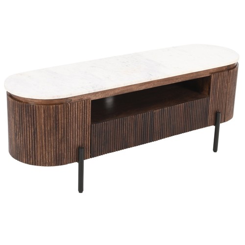 Jaxon Modern Wood 2 Drawers TV Cabinet With Marble Top & Metal Legs Living Room - Picture 3 of 6