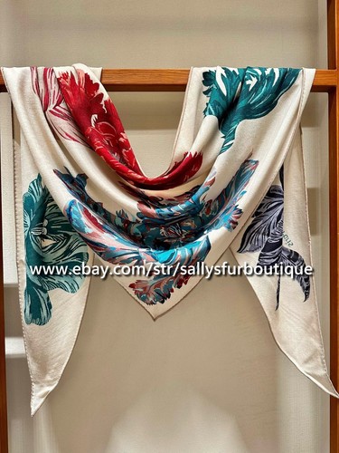 Sally Cashmere & Silk Wrap Scarf Tulips Print Large Triangle Shawl 190cm * 90cm - Picture 11 of 46