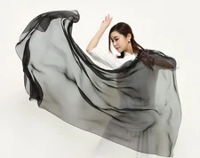 100% Silk Scarf Women neckerchief Shawl Wrap solid black thin MY115-2