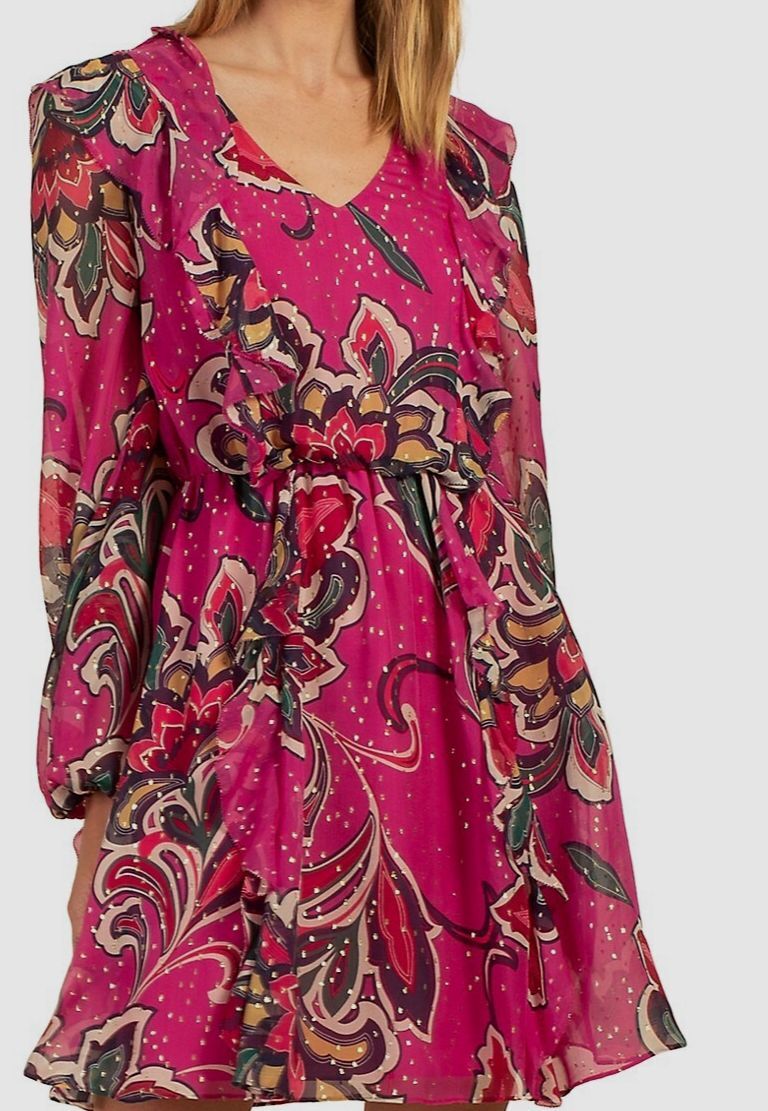 pink trina turk dress Trina Turk 60s Psychedelic Mini Dress: Pink Silk Blend, US Size 8