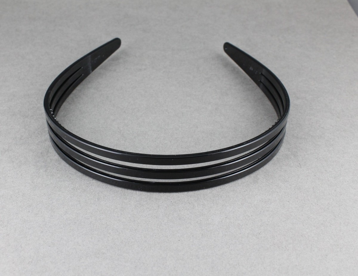 Black headband triple look 3-line hair band grip teeth 3/4
