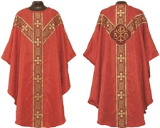 Red gothic vestment & stole set, Gothic chasuble, casula, casel, ChiRho PAX, NEW