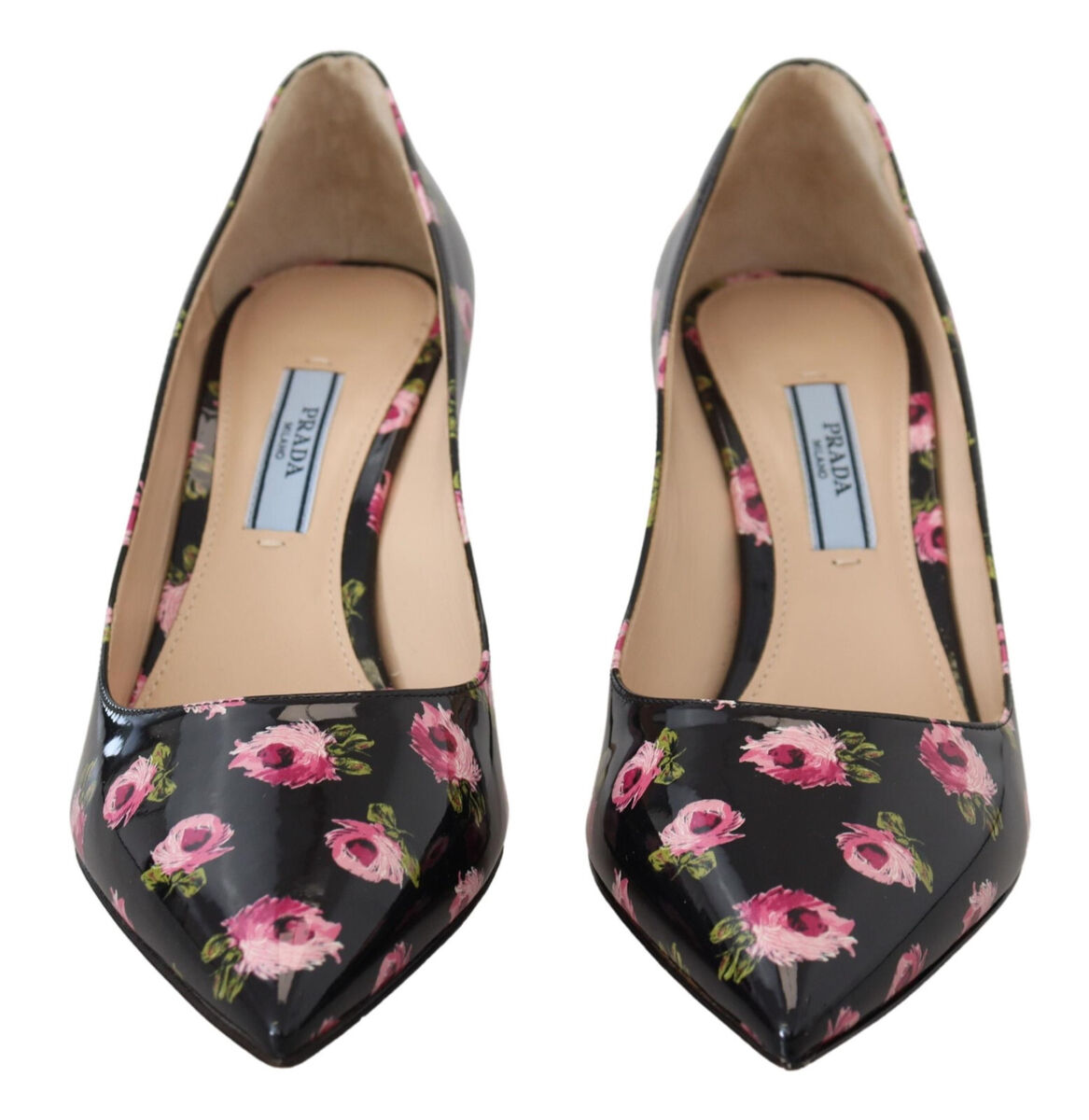 PRADA Shoes Black Leather Floral Heels Stilettos Pumps EU39 PRADA Shoes Black Leather Floral Heels Stilettos Pumps EU39
