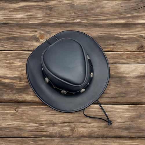 Midnight Black and Brown 100% Real Leather Australian Western Style Cowboy Hat - Picture 10 of 15