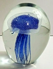 Blue Jellyfish Paperweight Z Gallerie Glass 5" High Unique Glass Paperweight