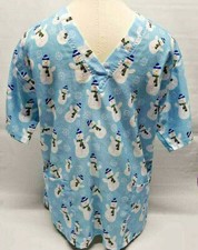 Shana Scrubs Snowmen and Snowflakes Blue XL Unisex
