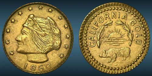 EX RARE 1860 Crude California Fractional Gold $1 / Patriot / 2-3 Known R8+